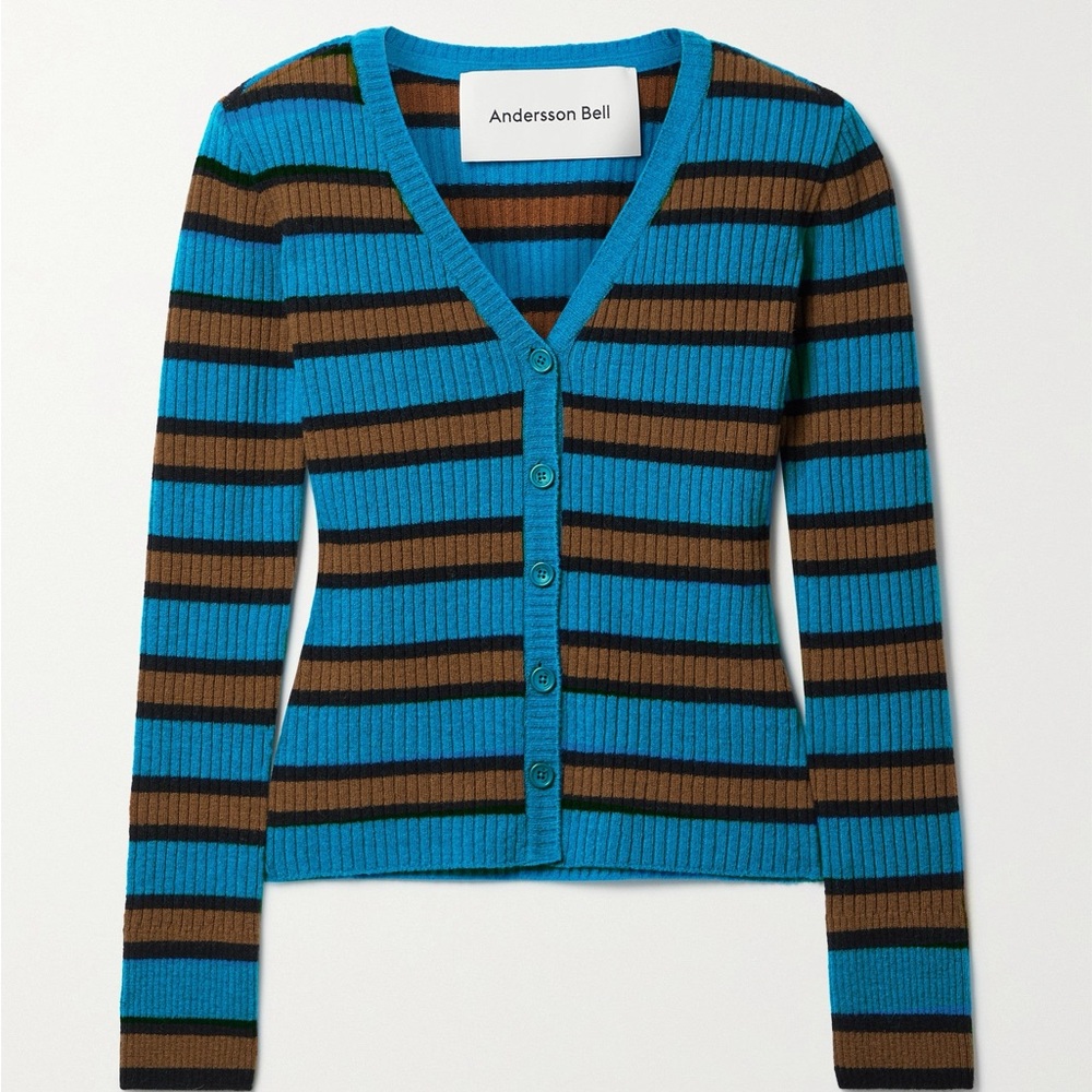 Andersson Bell Blue and Brown Striped Cardigan